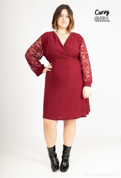 Immagine di CURVY GIRL BELTED PUFF SLEEVE LACE DRESS